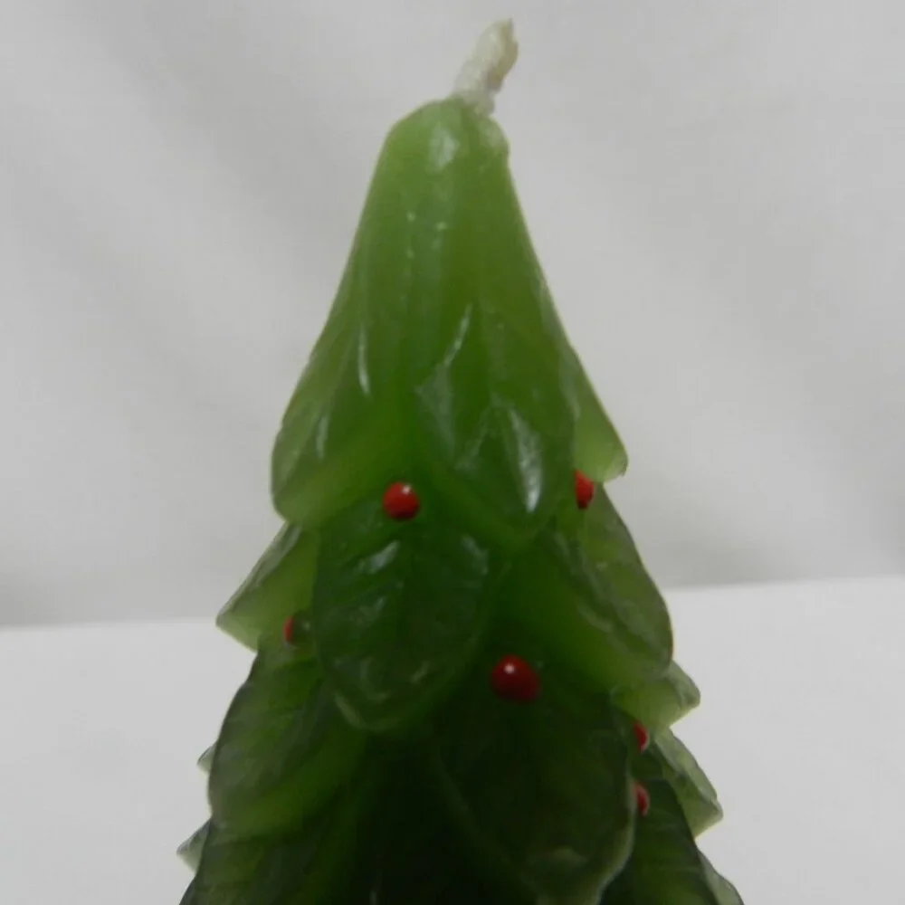 Crate & Barrel Christmas Tree w/Holly Candle green red Holidays 7